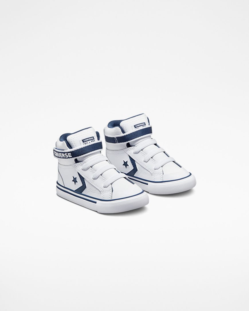 Girls' Converse Pro Blaze Strap Easy-On Varsity Club High Top Shoes White / Navy / White | AU 4E6C5D